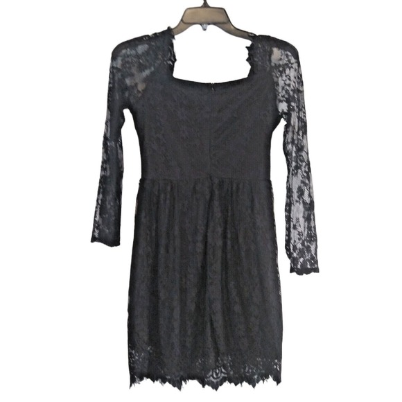 Eilly Bazar Dress Womans  XS Black Floral Lace Lined Zipper in Back Scallop Hem - Picture 6 of 7